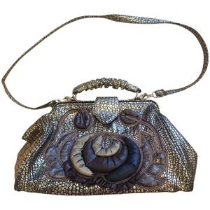 Vintage Metallic Doctor Style Bag with Floral Accents